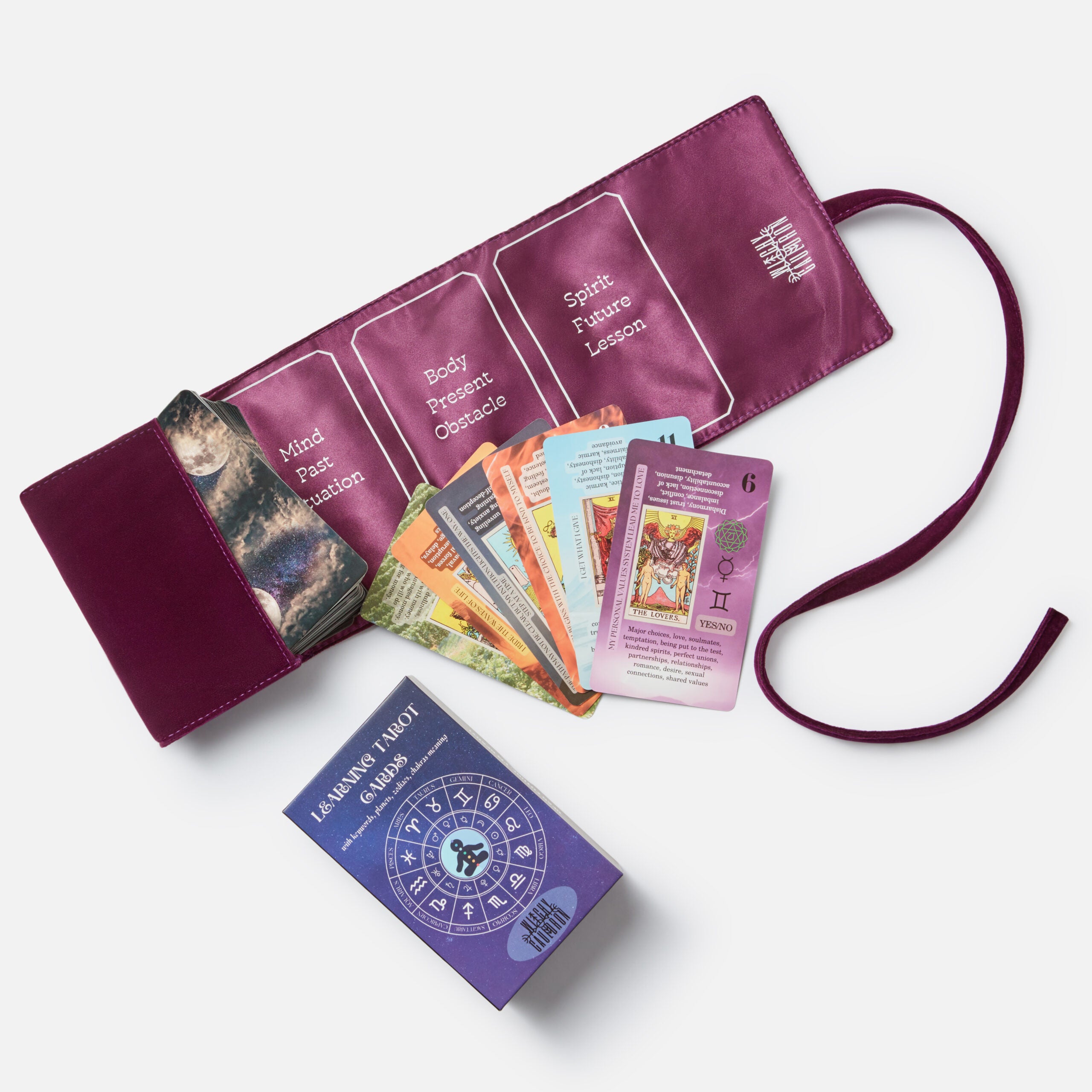 Purple Wrap with Beginner Tarot Cards with Meanings on Them